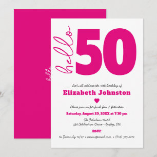 Invitation Noir Blanc Rose Chaud Bon Anniversaire 50 Fantasti
