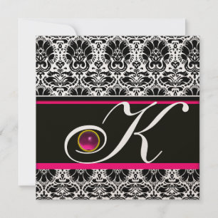 Invitation NOIR BLANC ROSE DAMASSÉ MONOGRAMME Métallisé Améth