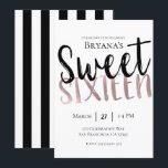 Invitation Noir Blanc Rose Gold Rose Sucré 16 SIXTEEN Fête<br><div class="desc">Personnalisez pour votre événement.</div>
