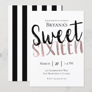 Invitation Noir Blanc Rose Or Rose Sucré 16 SEIZE Fête