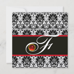 Invitation NOIR BLANC ROUGE ARGENT DAMASSÉ MONOGRAMME Rubis