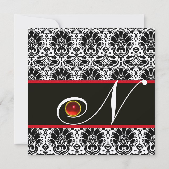 Invitation NOIR BLANC ROUGE OR DAMAS MONOGRAMME Rubis (Devant)