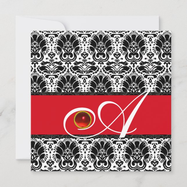 Invitation NOIR BLANC ROUGE OR MONOGRAMME DAMASSÉ Rubis (Devant)
