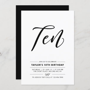 Invitation Noir & Blanc Simple 10e Ado Anniversaire Fête Invi