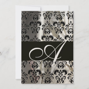 INVITATION NOIR BLANC SOIE DAMASSÉ MONOGRAMME CHAMPAGNE