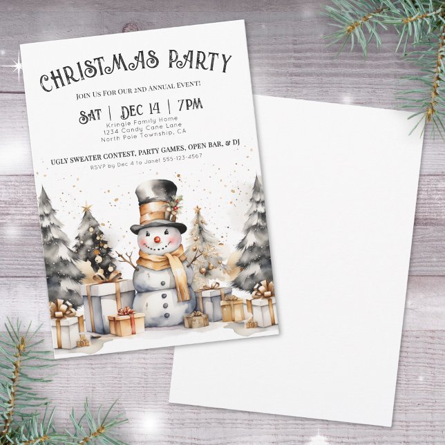 Invitation Noir Blanc Soirée de Noël d'Hiver (Black White Winter Christmas Party Invitation)