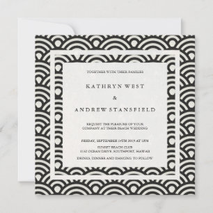 Invitation Noir + Blanc Stylisé Vagues Élégantes Mariage plag