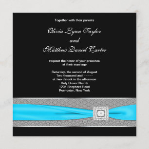 Invitation Noir Blanc Turquoise Bleu Turquoise Noir Mariage