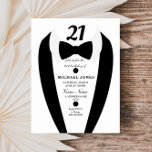 Invitation Noir blanc Tuxedo Mens 21ème anniversaire Invitati<br><div class="desc">Conception avec l'aimable autorisation de https://www.etsy.com/shop/teabreakart</div>