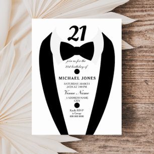 Invitation Noir blanc Tuxedo Mens 21ème anniversaire Invitati