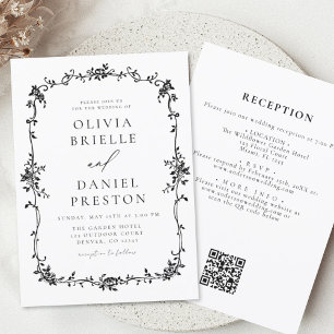 Invitation Noir blanc victorien français QR Code Mariage