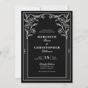 Invitation Noir Blanc Vintage Mariage