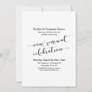 Invitation Noir Blanc Vow Renouvellement Anniversaire