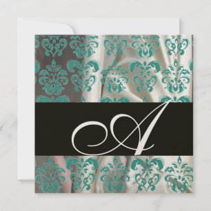 INVITATION NOIR BLEU CHAMPAGNE SOIE DAMASSÉE MONOGRAMME