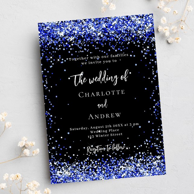 Invitation Noir bleu confetti luxe mariage (Créateur téléchargé)