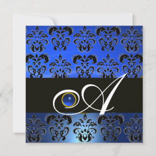 INVITATION NOIR BLEU DAMASK MONOGRAM SAPPHIRE