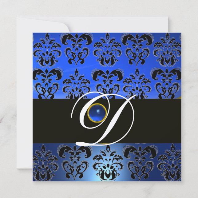 INVITATION NOIR BLEU DAMASK MONOGRAM SAPPHIRE CHAMPAGNE (Devant)