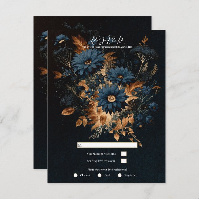 Invitation Noir bleu marine Noir Rustique Glam Boho Mariage R (Devant / Derrière)