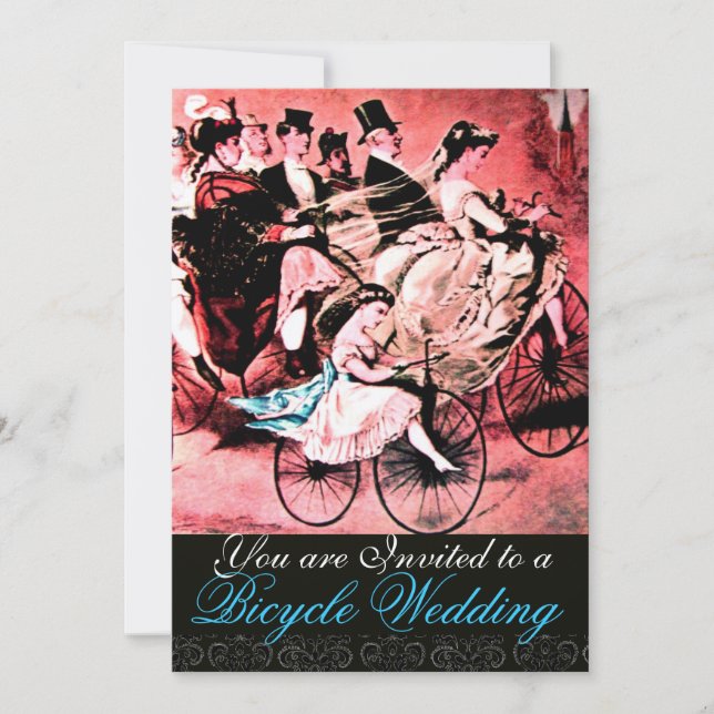 INVITATION NOIR BLEU ROUGE BICYCLETTE MARIAGE DAMASQUINAGE MO (Devant)