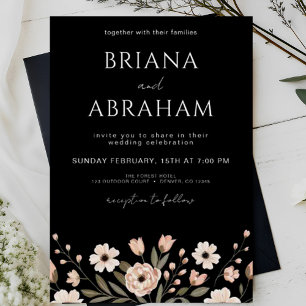 Invitation Noir Boho Chic Floral Printemps Jardin Mariage