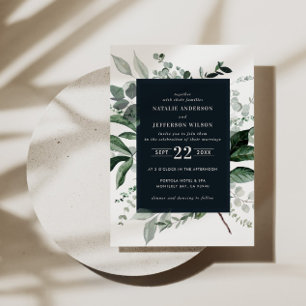 Invitation Noir botanique floral élégant détails de mariage Q