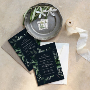 Invitation Noir botanique floral élégant détails de mariage Q