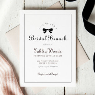 Invitation Noir Bow Coquette Élégante Brunch nuptial
