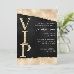 Invitation Noir Brillant et Or Paillettes Glamour Soirée VIP