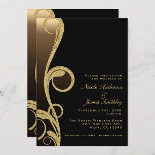 Invitation Noir & Bronze Or Moderne Mariage Elegant