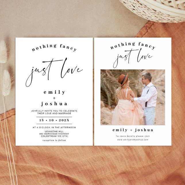 Invitation Noir Calligraphie Rien de fantaisie Juste Amour Ma (Minimalist Nothing Fancy Just Love Wedding Invitation, Modern Calligraphy Just Love Wedding Invite)