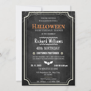 Invitation Noir Chalkboard Halloween Anniversaire Costume fêt