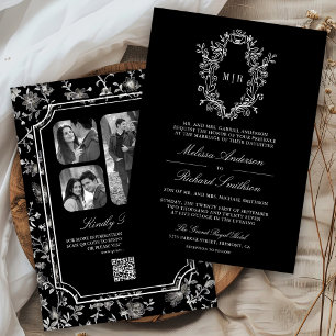 Invitation Noir Chinoiserie Crest QR Code Mariage