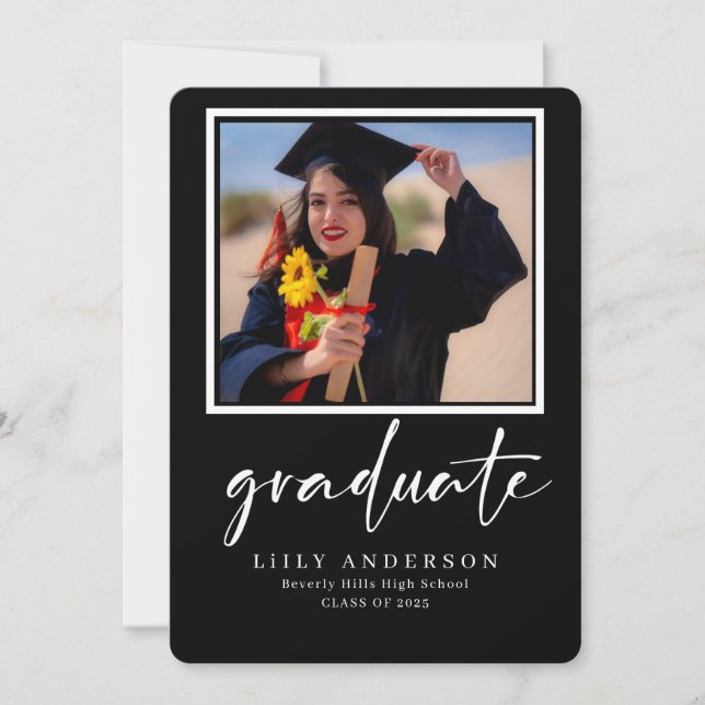 Invitation noir Classe de Graduation Photo Moderne de 2025 (Devant)