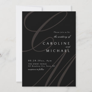Invitation Noir Classic Elegant calligraphie monogramme maria