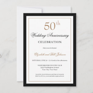 Invitation Noir Classique Or 50e Anniversaire de Mariage
