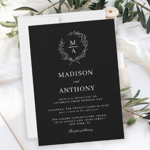 Invitation Noir classique Simple Élégant Mariage Monogramme