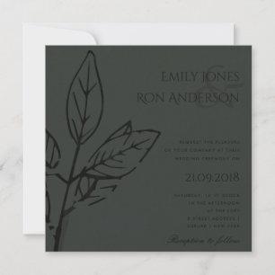 INVITATION NOIR CONTEMPORAIN MODERNE SUR MARIAGE FEUILLE NOIR