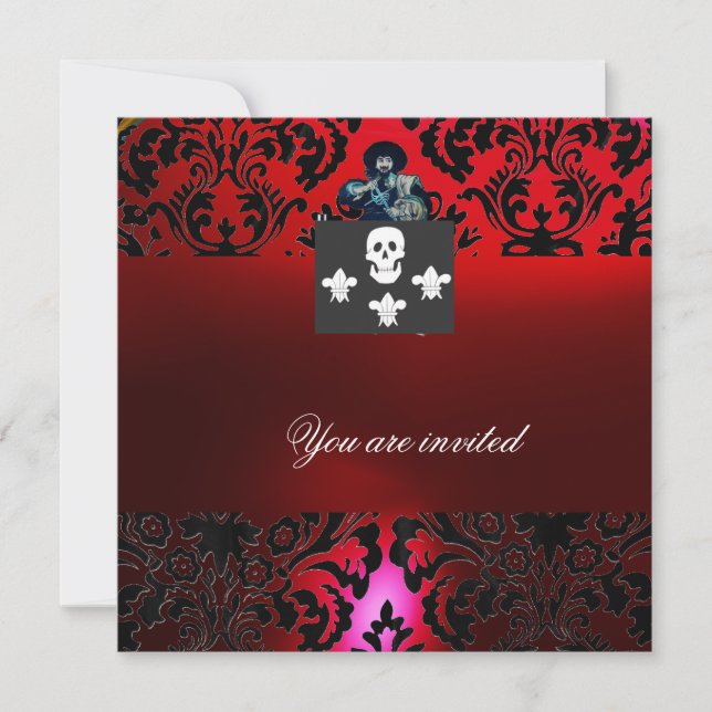 Invitation NOIR CORSAIR SKULL & FLEUR DE LIS MONOGRAM rouge (Devant)