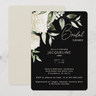 Invitation Noir & Crème Blanc Hydrangeas Fête des mariées II