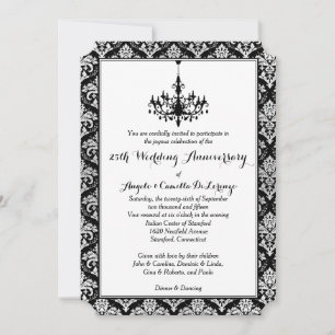 Invitation Noir, Damassé Argent, Lustre 25e Anniversaire