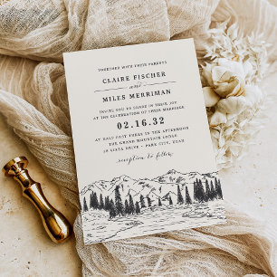 Invitation Noir de cendre Mariage d'esquisse de montagne