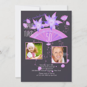 Invitation Noir de fête d'anniversaire de deux