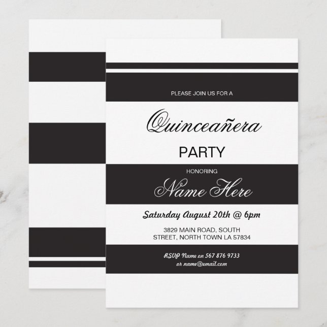 Invitation noir de la fête d'anniversaire de Quinc (Devant / Derrière)