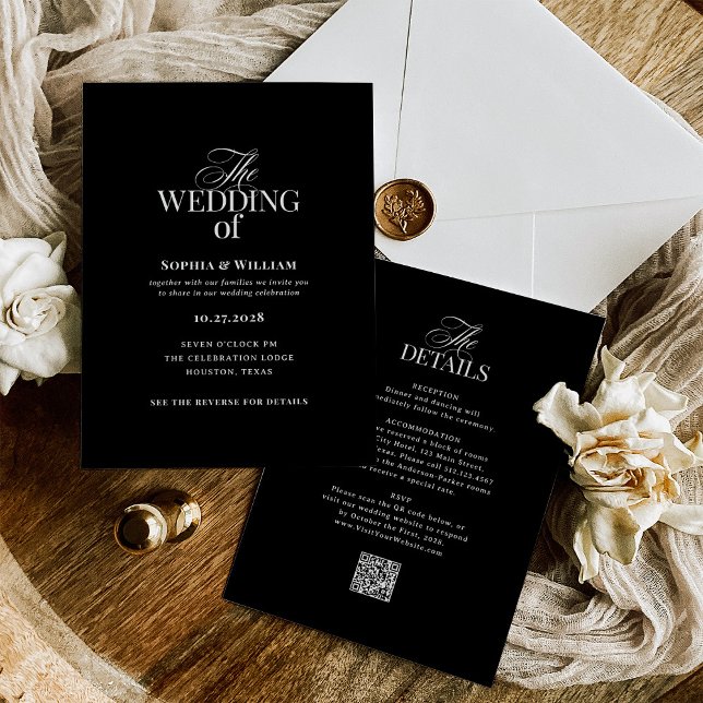 Invitation Noir de luxe classique | Tout en un Mariage de cod (Créateur téléchargé)
