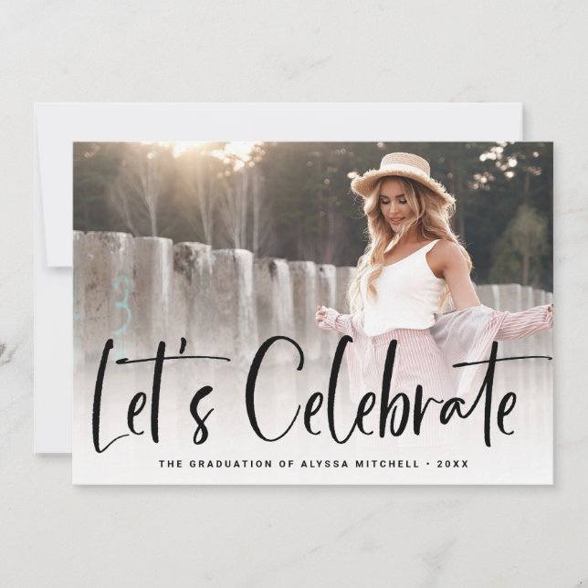 Invitation Noir de script décontracté | Deux Fête de Diplôme  (Devant)