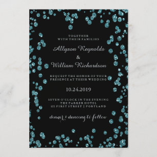Invitation Noir de verre avec Mariage de Confetti Turquoise