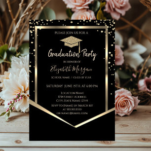 Invitation Noir, Diamants Gold Graduation Cap Graduation