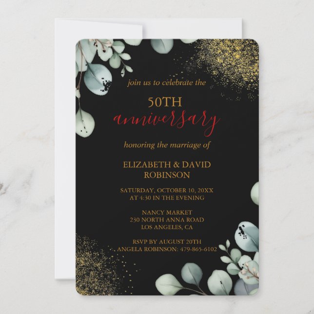 Invitation Noir d'or moderne 50e anniversaire Mariage (Devant)