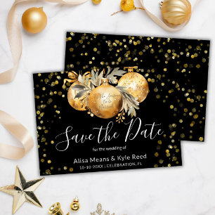 Invitation Noir d'or Noel Mariage de Noël Enregistrer la date