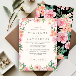 Invitation Noir Dusty Blush rose & Pêche Mariage Floral
